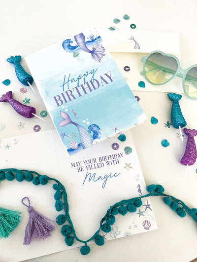 Happy birthday Card, Mermaid Birthday Card, Kids Birthday Greeting Card, Girl Birthday Personalized Card, Printed Mermaid Birthday Card, 5x7