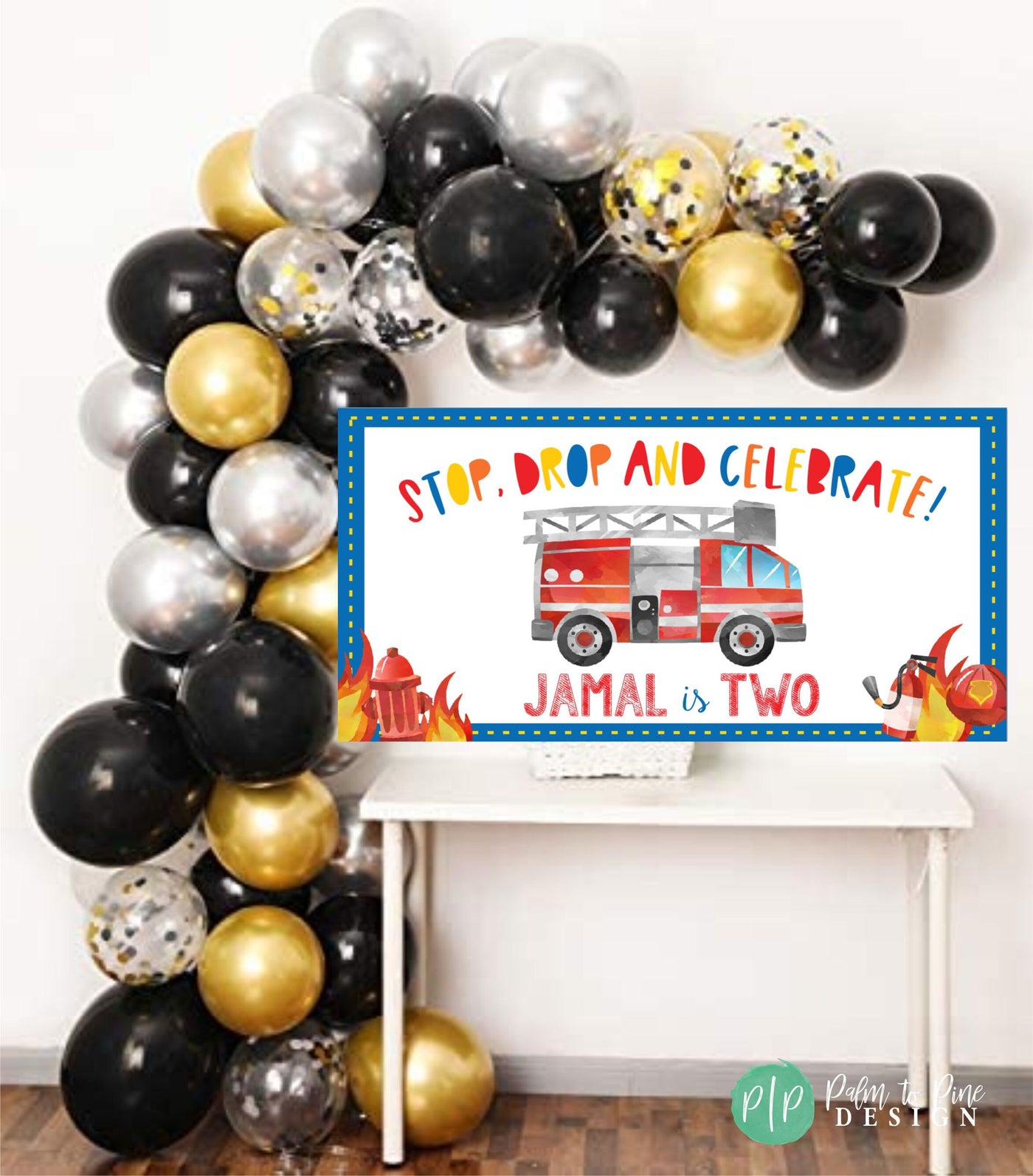 Firefighter Birthday Banner, Firetruck Birthday Backdrop, Fire Engine Birthday Banner, Firefighter Party Decor, Fireman Birthday Decorations