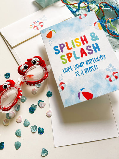 Kids Birthday Greeting Card, Splish Splash Birthday Greeting Card, Pool Party birthday card for kids, kid birthday card, pool party card 5x7