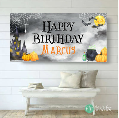 Halloween Birthday Banner, Personalized Haunted Halloween Sign, Halloween Party Decorations, Haunted House Banner, Halloween Birthday Decor