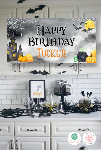 Halloween Birthday Banner, Personalized Haunted Halloween Sign, Halloween Party Decorations, Haunted House Banner, Halloween Birthday Decor