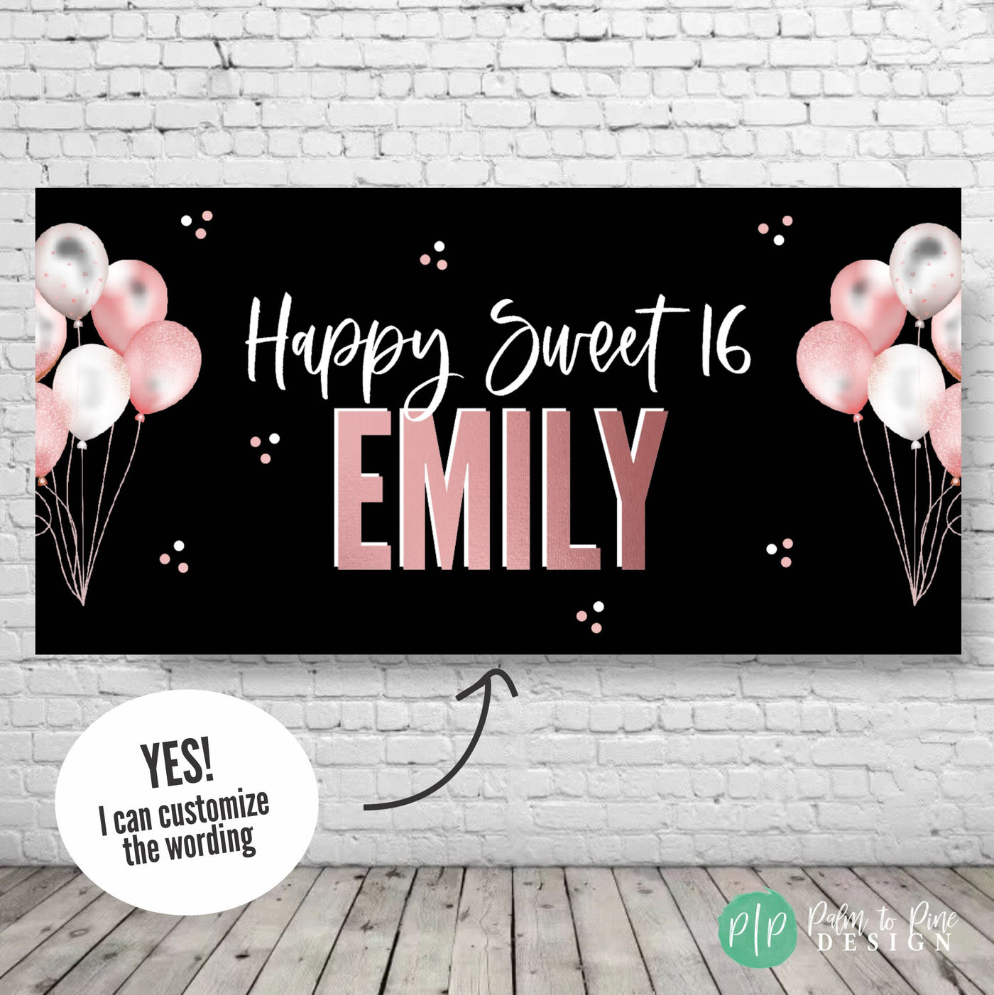 Pink and Black Personalized Birthday Banner, Bachelorette Party Custom Banner, Teen girl birthday backdrop, Sweet 16 Birthday Party Decor