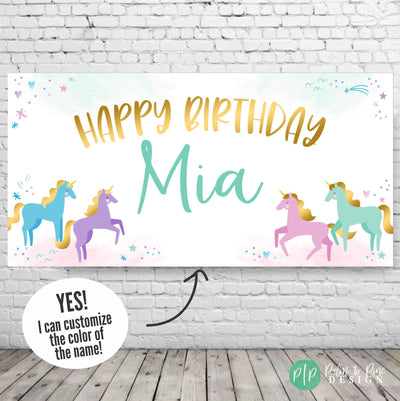 Unicorn Birthday Party Decorations, Unicorn Personalized Birthday Banner, Unicorn Birthday Backdrop, Custom Girls Unicorn Birthday Banner