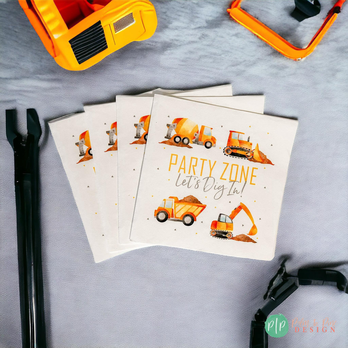 Construction Party Napkins, Large Construction Birthday Napkins, Boys Construction Vehicle Birthday Dinner Napkins, Construction Party Decor