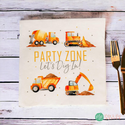 Construction Party Napkins, Large Construction Birthday Napkins, Boys Construction Vehicle Birthday Dinner Napkins, Construction Party Decor