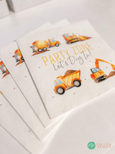 Construction Party Napkins, Large Construction Birthday Napkins, Boys Construction Vehicle Birthday Dinner Napkins, Construction Party Decor