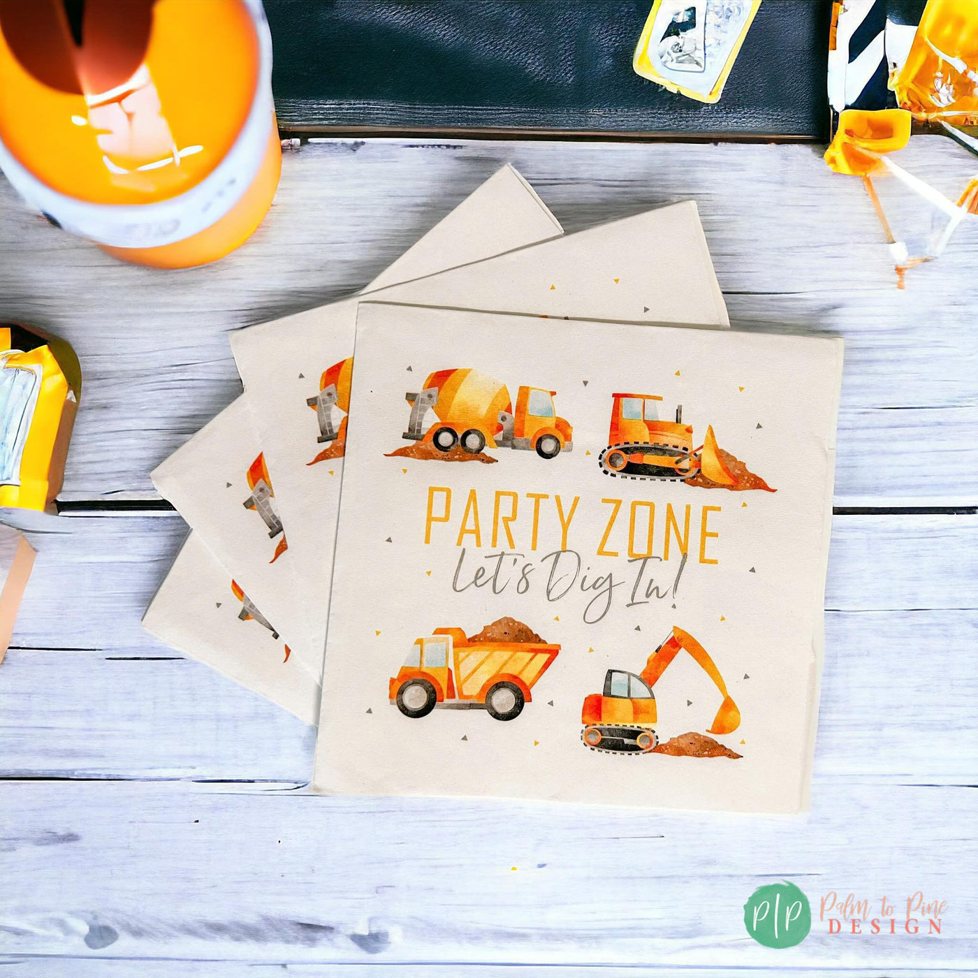 Construction Party Napkins, Large Construction Birthday Napkins, Boys Construction Vehicle Birthday Dinner Napkins, Construction Party Decor