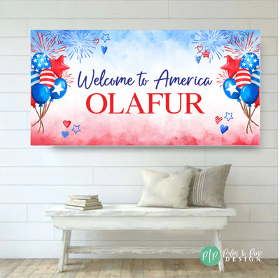 Welcome to America banner, Welcome America sign, America banner, Citizenship banner, Exchange Student Welcome Sign, Au Pair Welcome Banner