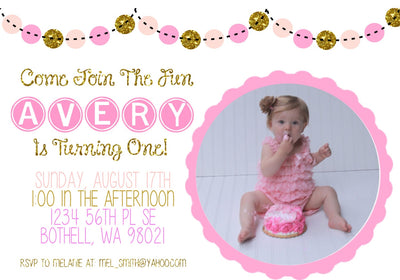 Pink and Gold Birthday Invitation