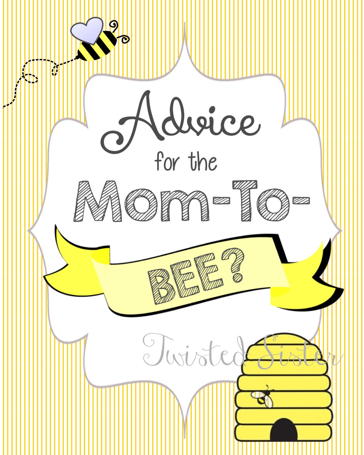 Baby Shower Games, What Will It BEE Baby Shower Games, Advice for the Mom to BEE, Bumblebee baby shower decor, Advice Cards for Baby Shower