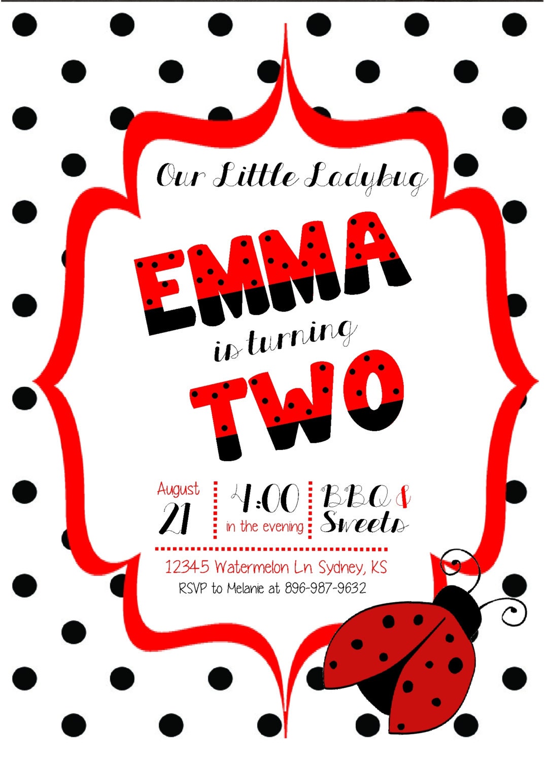 Ladybug Birthday Invite, Lady bug Birthday Invitation, Ladybug Invitation, Lady bug Birthday, Picnic Birthday Invite, Ladybug 1st Birthday