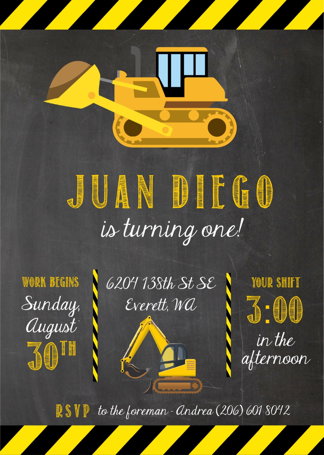 Construction Birthday Invite, Construction Birthday Invitation, Construction Birthday Party, Chalkboard, Construction Invite, Bulldozer