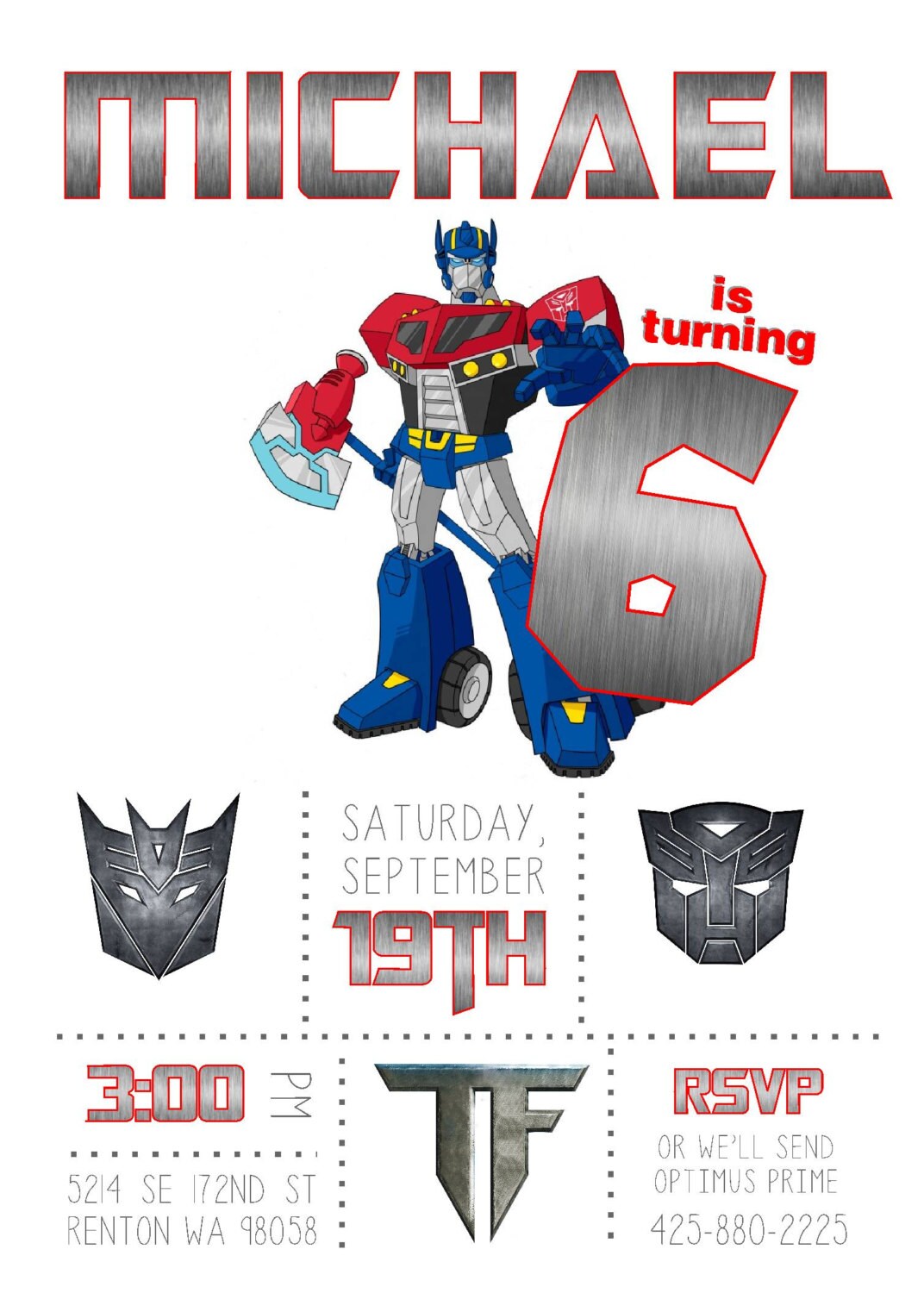 Transformers Birthday Invitation