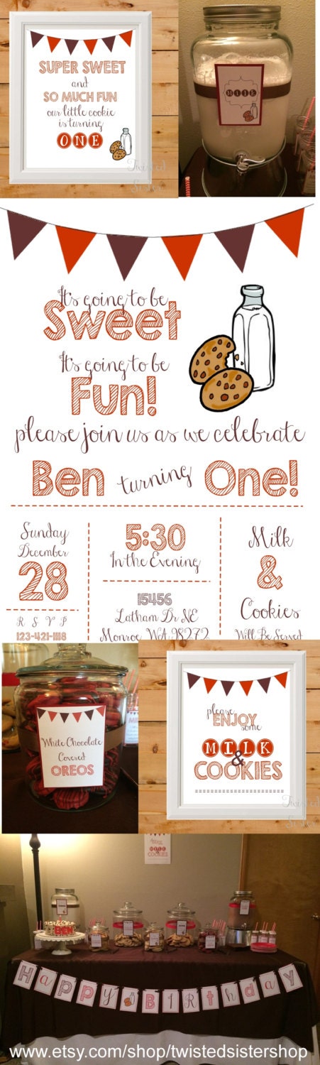 Milk and Cookies Birthday Invitation, Milk and Cookies Party, Milk and Cookies Birthday Party Invite, Cookie Party Invite, First Birthday