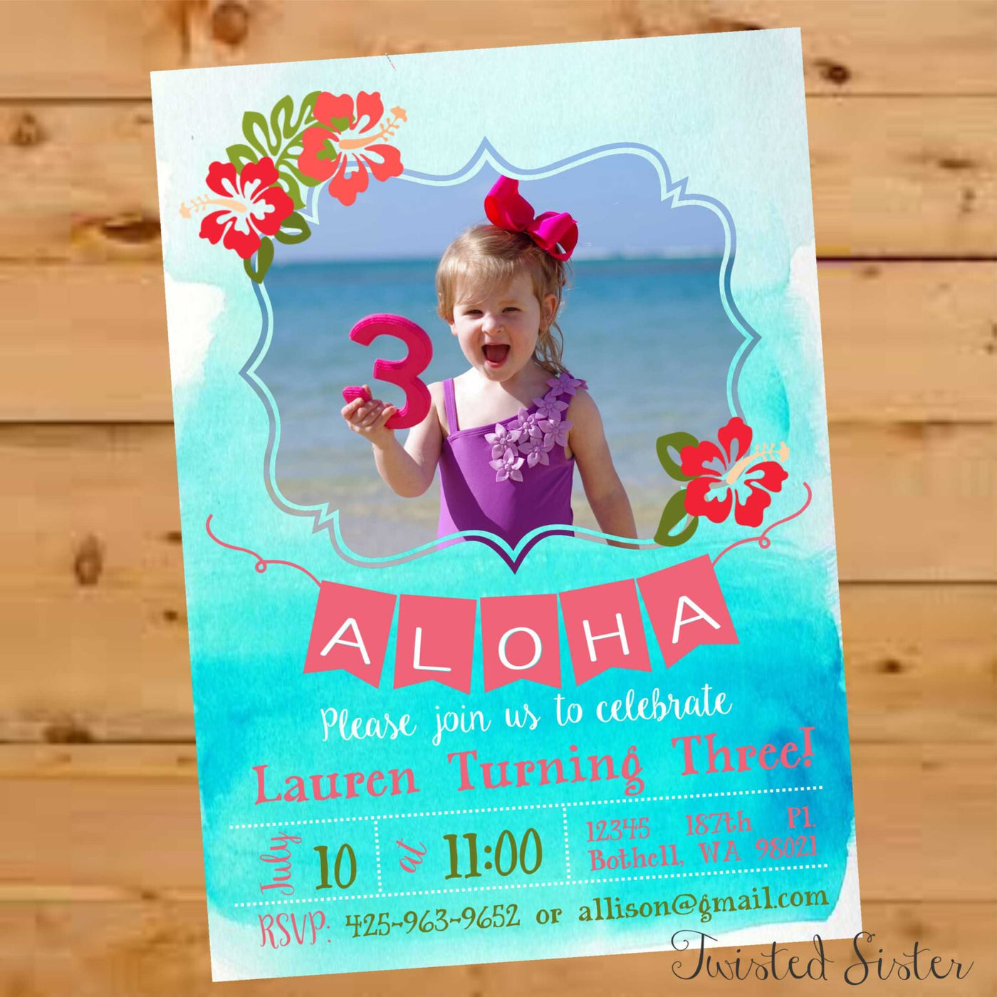 Luau birthday invitation